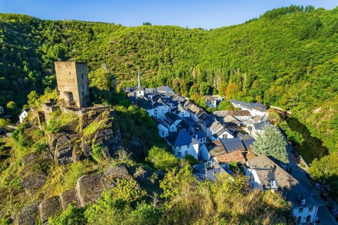 Castle of Esch-Sur-Sure, old historical city, hilly mountains of the Ardennes, Kanton Wiltz, Grand