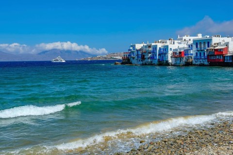 Mykonos, Cyclades, Greece - Little Venice is a picturesque neighborhood in Mykonos Town with
