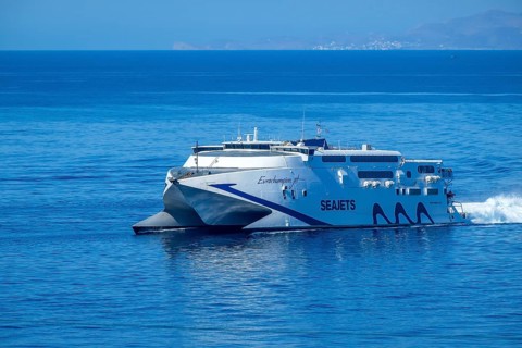 Mykonos, Cyclades, Greece - ferry Seajets, Eurochampion Jet, speedboat, high-speed ferry