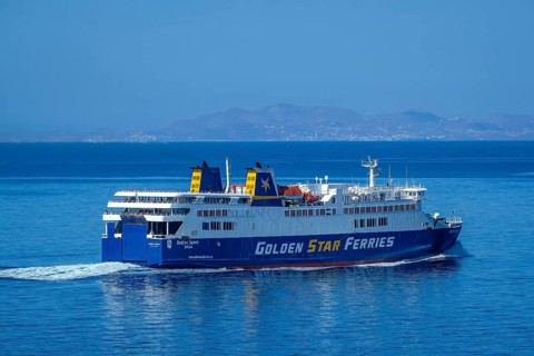 Mykonos, Cyclades, Greece - Golden Star Ferries' Andros Queen ferry on its way to Andros Island