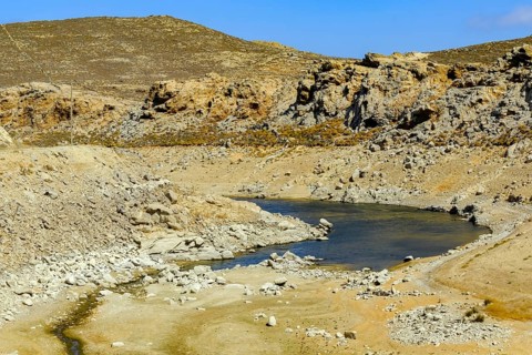 Mykonos, Cyclades, Greece - Dry Fokos Reservoir near Ano Mera. The Mykonos Municipal Water Supply
