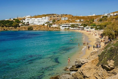 Agios Stefanos, Mykonos, Cyclades, Greece - Agios Stefanos, small town with sandy beach, apartments