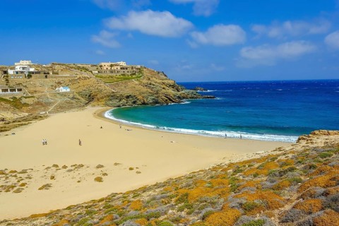 Mykonos, Cyclades, Greece - Fokos Beach, small settlement with sandy beach in the north of the