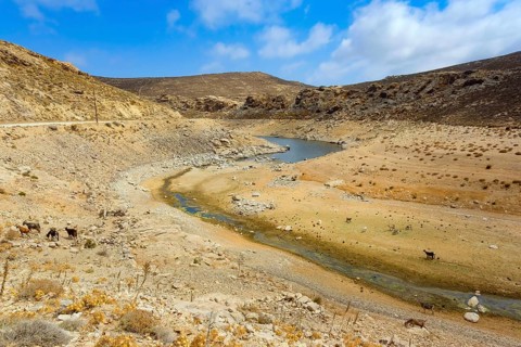 Mykonos, Cyclades, Greece - Dry Fokos Reservoir near Ano Mera. The Mykonos Municipal Water Supply