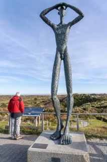 North Sea, Spiekeroog island, autumn, dune landscape, viewing dune, bronze sculpture 'De Utkieker