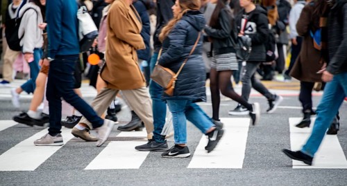 Pedestrian, crowd, lots of people crossing crosswalks, close-up, Shibuya Crossing, Shibuya,