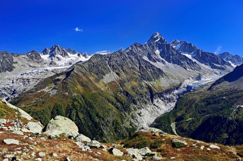 From left front Glacier du Tour back Aiguilles du Tour, right Aiguille du Chardonnet, in front