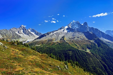 From left Aiguille du Chardonnet, in front foothills of the Argentière Glacier, on the right