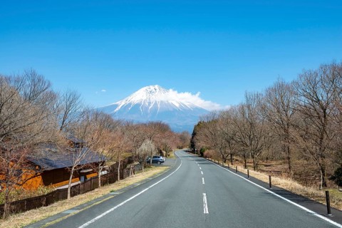 Road leads to Mount Fuji volcano, wanderlust, Yamanashi Prefecture, Japan