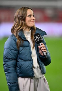 DAZN presenter reporter Christina Rann interviewed Mikro Logo MHPArena, MHP Arena Stuttgart,