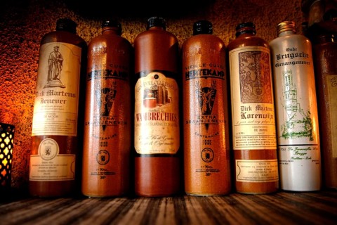 Set of liquor bottles with labels, Ghent, Belgium