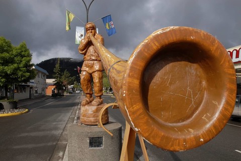 Alphorn Blower sculpture, Smithers, British Columbia, Canada