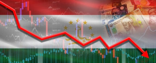 Tajikistan financial crisis on economic graph. Financial fall Tajikistani on economy market