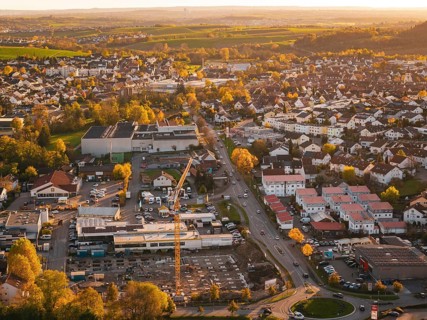 City view with clear streets and warm evening autumn light, Grossbottwar, Germany