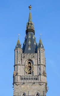 Belfry of Ghent, 91-metre-tall medieval tower with spire topped with gilded dragon in the old city
