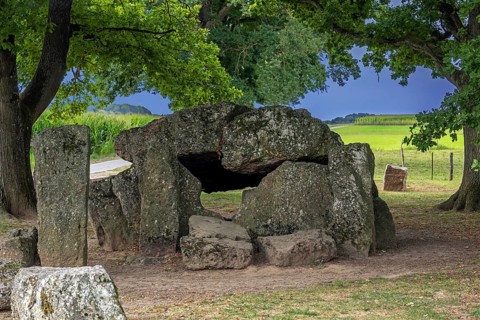 Grand Dolmen de Wéris, megalithic gallery grave, chambered tomb near Durbuy in summer, province of