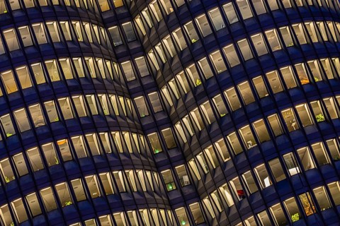 Illuminated offices at BMW headquarters, BMW four-cylinder, Petuelring, Munich, Upper Bavaria,