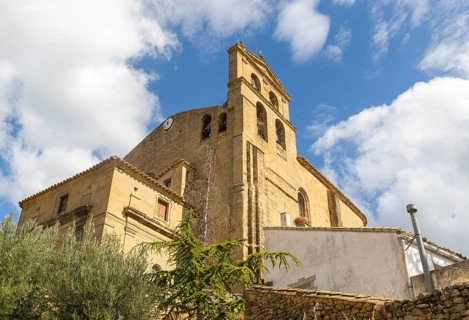 Romanesque architecture Iglesia del Salvador church, medieval village of Luesia, Cinco Villas,