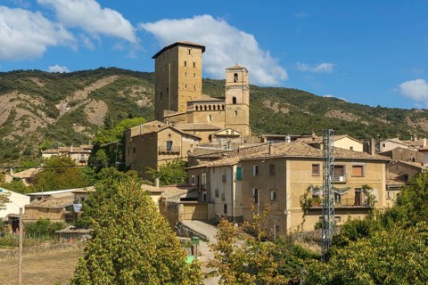 Historic castle and church medieval village of Biel, Cinco Villas, Zaragoza province, Aragon, Spain