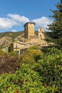 Historic castle and church medieval village of Biel, Cinco Villas, Zaragoza province, Aragon, Spain