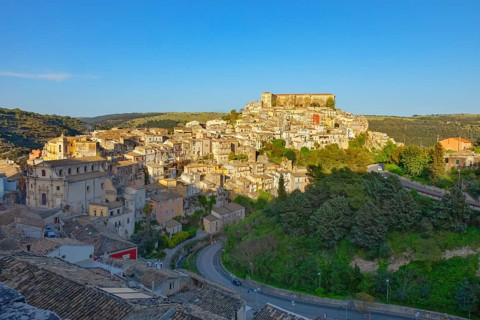 Elevated view of Ragusa Ibla historic town, Ragusa Ibla, Ragusa province, Sicily, Italy