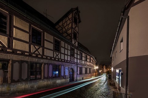 Nocturnal view of the former Glockengiesserspital, founded around 1374, Lauf an der Pegnitz, Middle