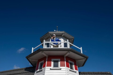 Captain figure on the balcony of a holiday home, Zingst, Darß, Mecklenburg-Western Pomerania,