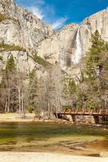Upper falls and merced river at yosemite on a spring day