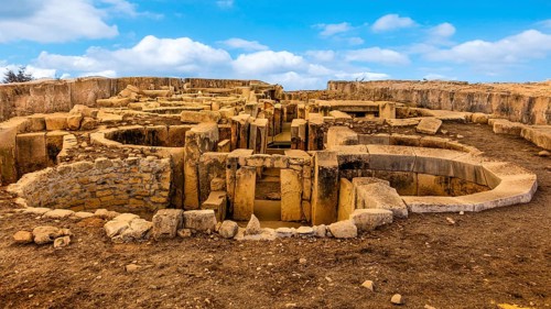 Megalithic temple of Hal Tarxien, 3250—2500 BC, appearance without tent roof, UNESCO World Heritage