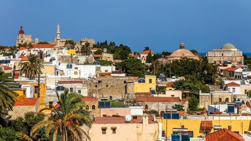 View over the alleys of the old town, Rhodes Town