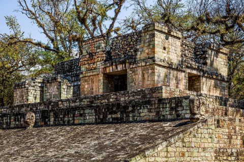 Marker on the ball court, one of the most beautiful of the classical period, second-largest in the