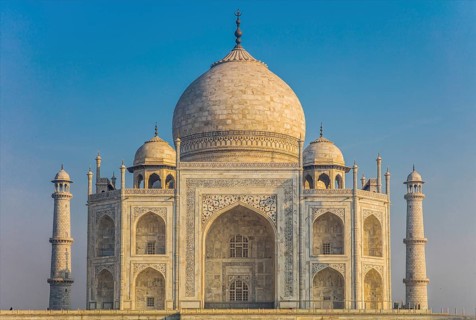 Taj Mahal after sunrise, most famous building of the Mughal period in Agra