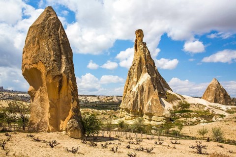 Residential towers, Kiliclar Valley, fantastic tuff rock formations, Cappadocia, Turkey
