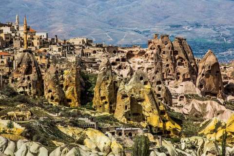 Uechisar Castle, fantastic tuff rock formations, Cappadocia, Turkey