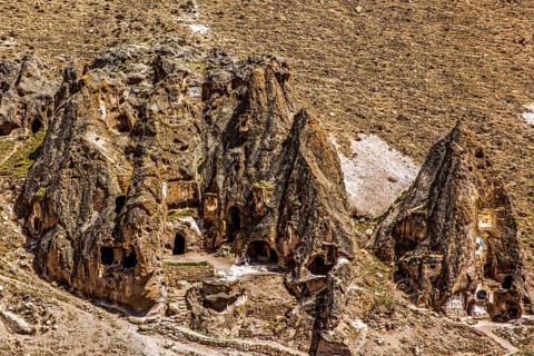 Monastery complex, Soganli Valley, fantastic tuff rock formations, Cappadocia, Turkey