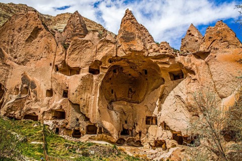 Residential caves, Zelve Valley, fantastic tuff rock formations, Cappadocia, Turkey