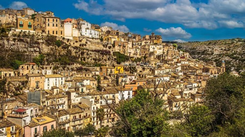 Panorama, mixture of houses, Baroque city of Ragusa, Sicily, Ragusa, Sicily, Italy
