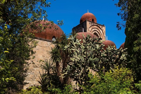 Chiesa San Giovanni degli Eremiti, with Arabo-Norman architecture, Palermo, Sicily, Italy