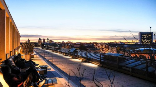 Visitor terrace at the Humboldt Forum at sunset, Berlin, 05.11.2025, Berlin, Berlin, Germany