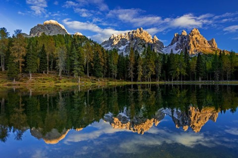 Mountain lake, mountains, reflection, sunny, evening light, Lake Antorno, Lake Antorno, Cadini