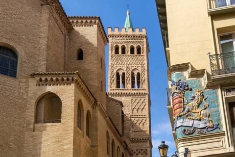 Mudejar architecture of Savior of Zaragoza, cathedral church building, also known as La Seo,