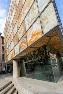 Modern architecture of Museo del Foro de Caesaraugusta, Roman forum museum building, Zaragoza,