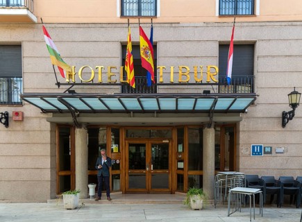 Entrance doorway to Hotel Tibur in city centre of Zaragoza, Aragon, Spain