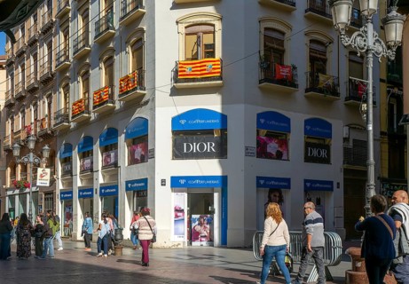 Perfume cosmetics shop store advertising Dior, Calle de Alfonso I, Zaragoza, Aragon, Spain