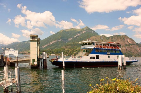 Bellagio, picturesque small town with views of the Alps, sightseeing steamer on Lake Como, Italian