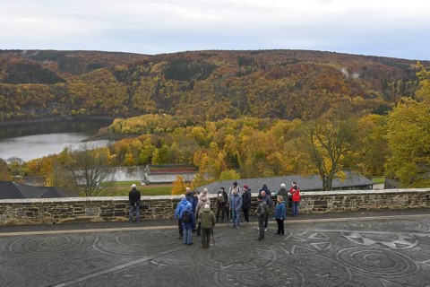 Group of visitors to the former NS Ordensburg Vogelsang, Eifel National Park, Schleiden-Gemünd,