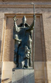 Bronze sculpture at City Hall of San Valero, Saint Valerius of Saragossa, sculptor Pablo Serrano