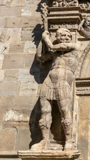 Stone sculpture statue at entrance doorway Palacio de los Condes de Morata o de Luna, Zaragoza,