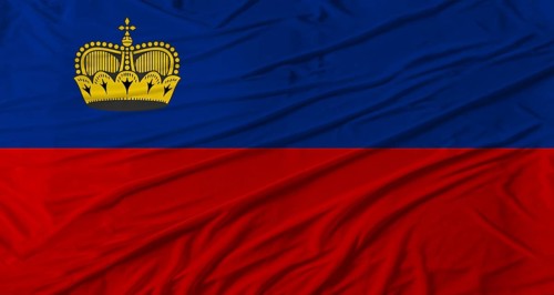 Liechtensteiner flag waving. Flag of Liechtenstein with cloth texture