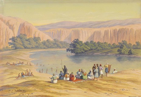 Bath scene with Arab guests, Turkey, based on a painting by Hubert Sattler (1817-1904),